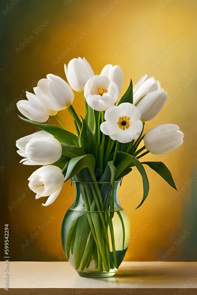 Tulips flower arrangement in a stylish vase, Generative AI Tulips flower arrangement in a stylish vase, Generative AI
