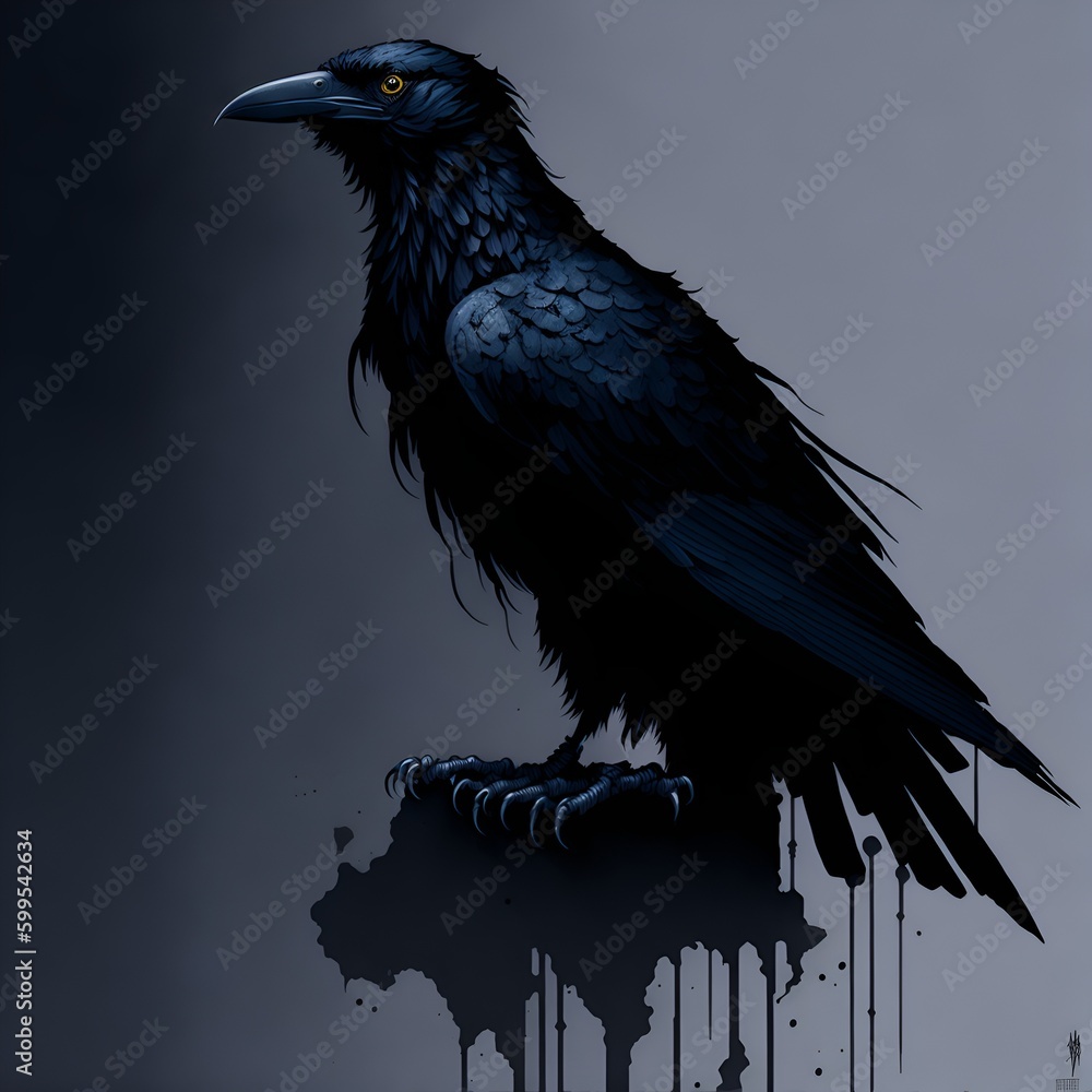 Fototapeta premium Unleash the Mystery with Our Intriguing Ink Drawing of a Raven - Perfect for Adding a Touch of Gothic Elegance to Any Space!