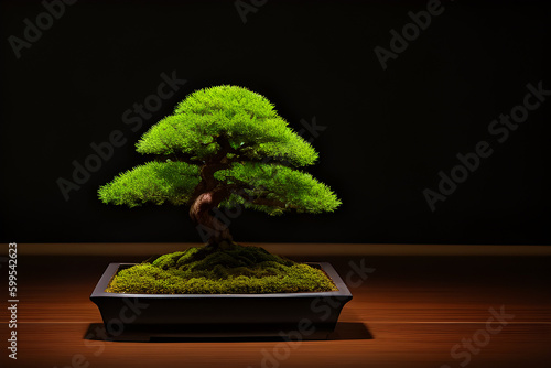 green bonsai tree in a pot, generative AI