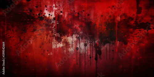 Halloween oder Horror-Konzept. Blutspritzer auf rotem Grunge-Hintergrund mit KI erstellt 