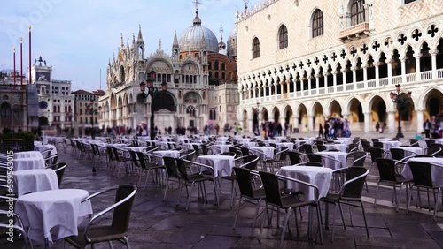 Outdoor restaurant against crowd of people in Venice