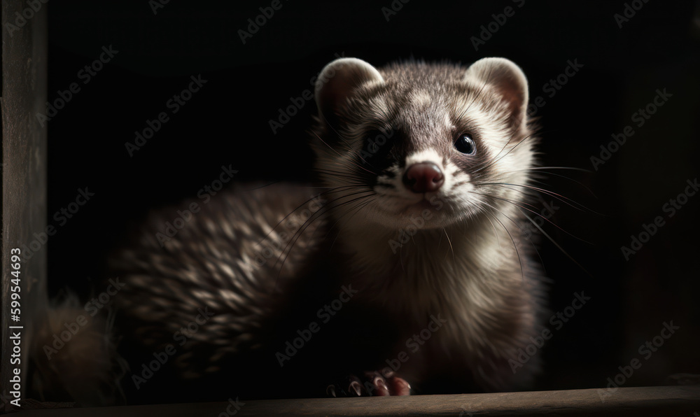 photo of ferret on black background. Generative AI photo of ferret on black background. Generative AI