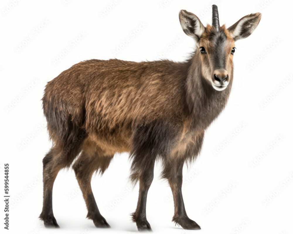 Fototapeta premium photo of goral (genus Naemorhedus) isolated on white background. Generative AI
