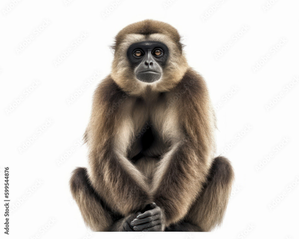 photo of gibbon isolated on white background. Generative AI photo of gibbon isolated on white background. Generative AI
