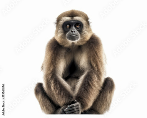 photo of gibbon isolated on white background. Generative AI © Bartek
