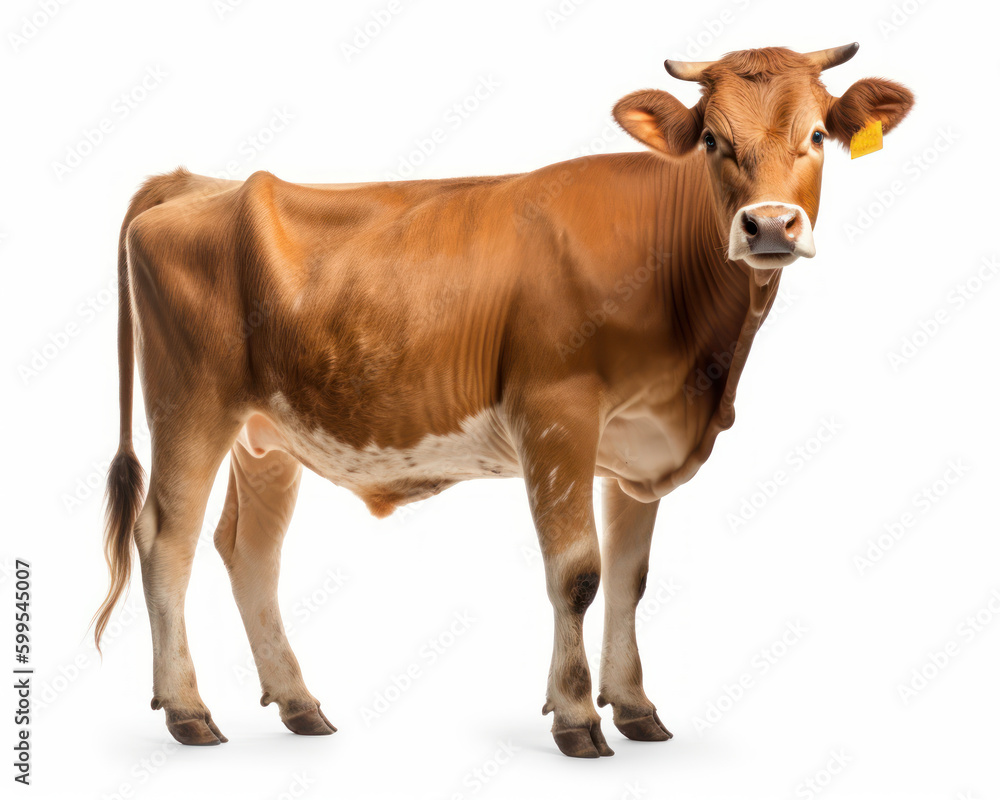 photo of Guernsey cow isolated on white background. Generative AI
