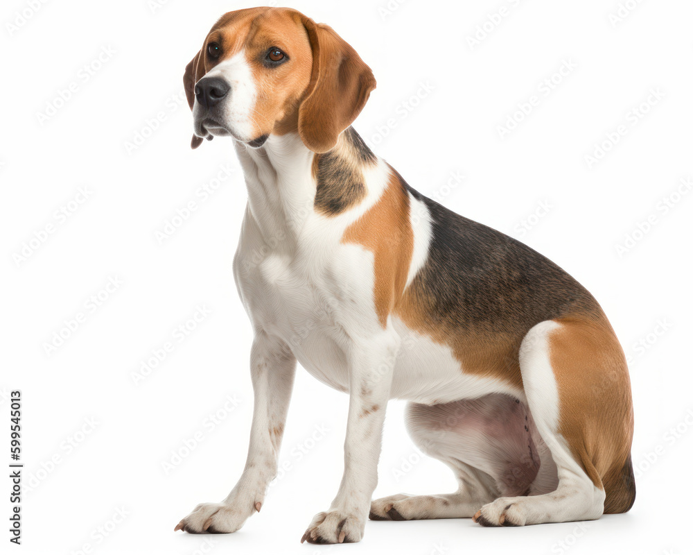 photo of foxhound isolated on white background. Generative AI