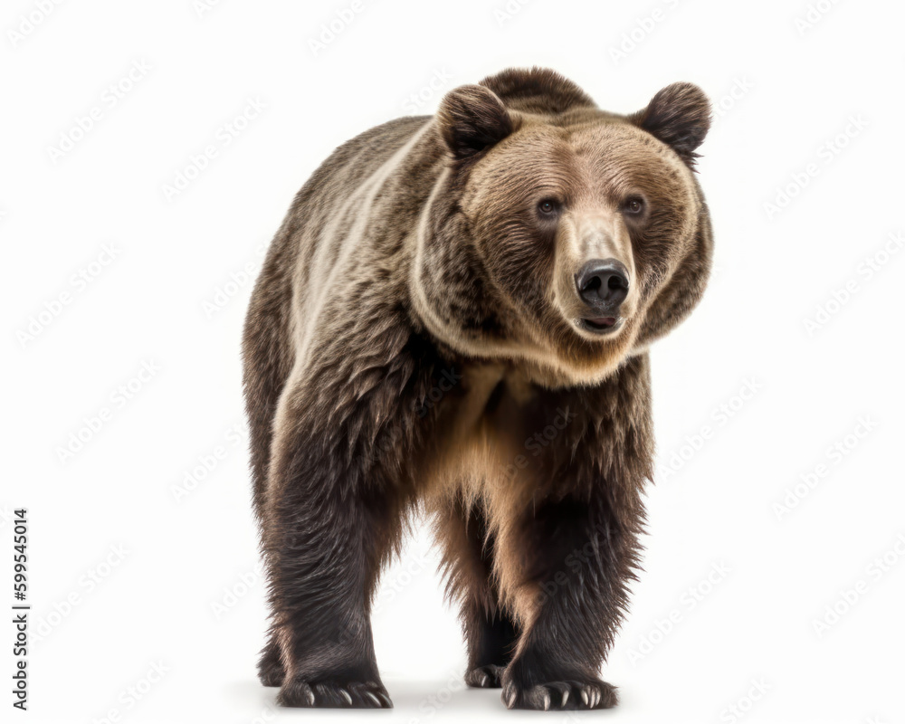 photo of grizzly bear isolated on white background. Generative AI photo of grizzly bear isolated on white background. Generative AI
