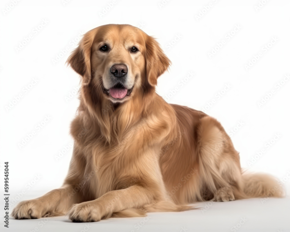 photo of Golden Retriever dog isolated on white background. Generative AI