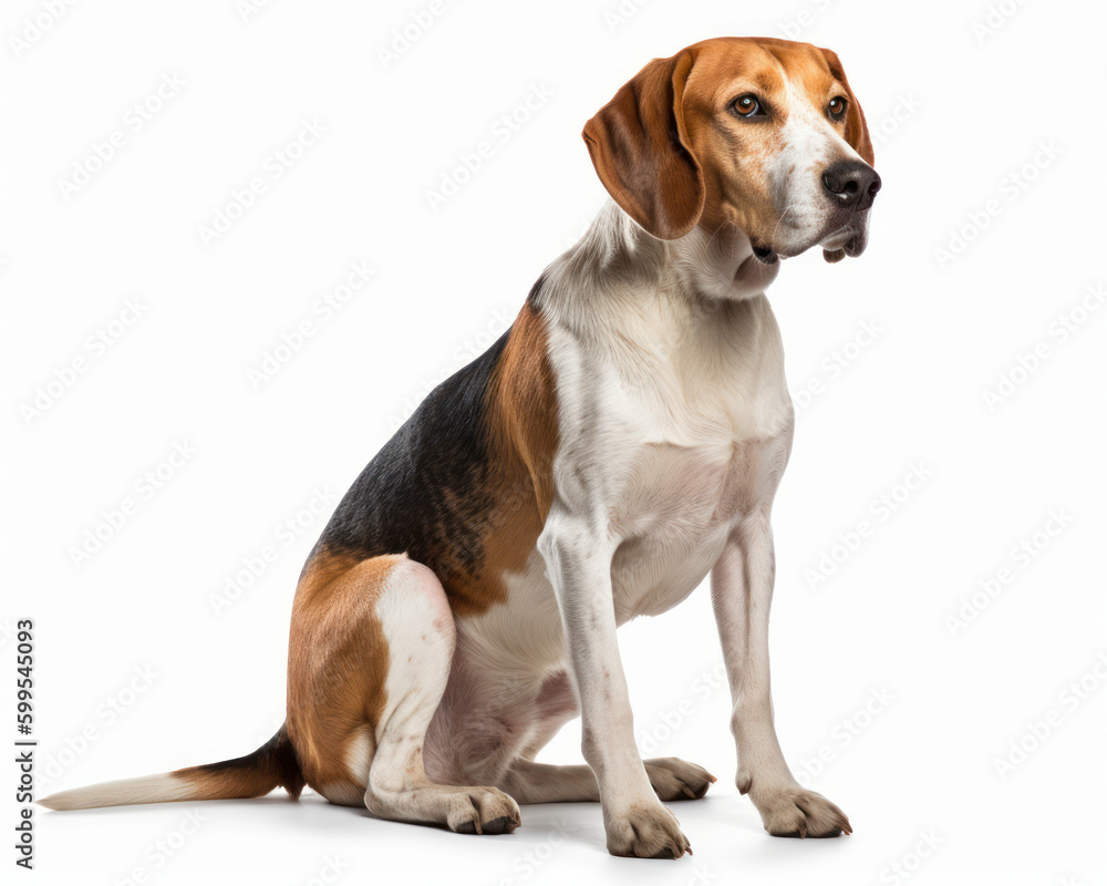 photo of foxhound isolated on white background. Generative AI