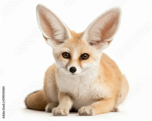 photo of fennec isolated on white background. Generative AI