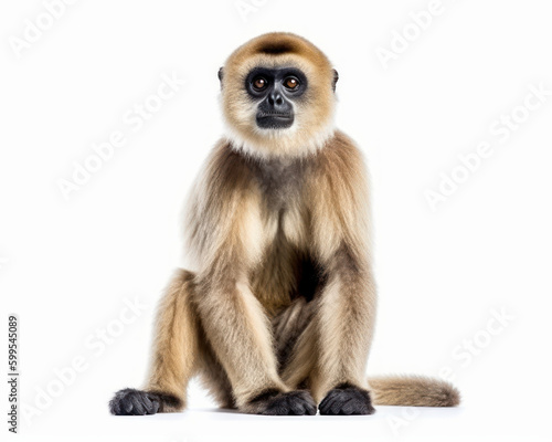 photo of gibbon isolated on white background. Generative AI photo