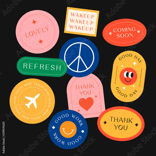 Sicker Pack. Collection of trendy stickers, labels, patches, tags. Retro style. Vector illustration.