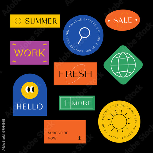 Sicker Pack. Collection of trendy stickers, labels, patches, tags. Retro style. Vector illustration.