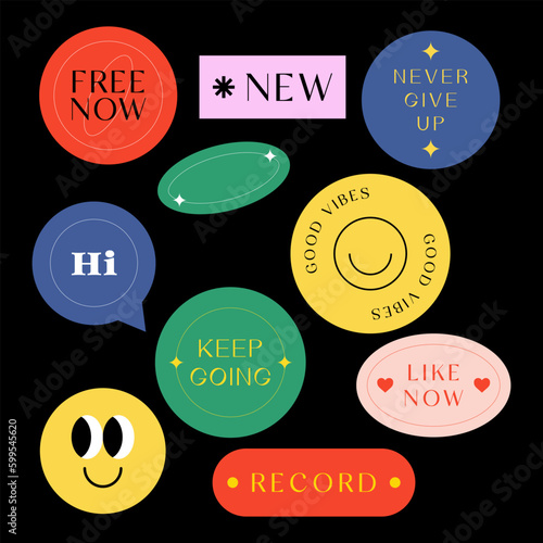 Sicker Pack. Collection of trendy stickers, labels, patches, tags. Retro style. Vector illustration.