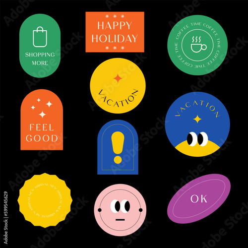 Sicker Pack. Collection of trendy stickers, labels, patches, tags. Retro style. Vector illustration.
