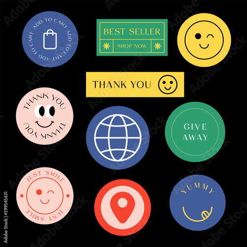 Sicker Pack. Collection of trendy stickers, labels, patches, tags. Retro style. Vector illustration.