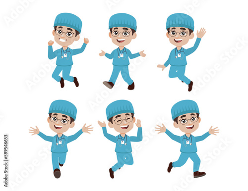 Set of doctor with different poses