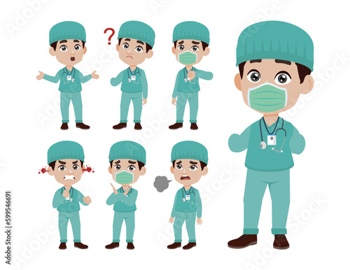 Set of doctor with different poses