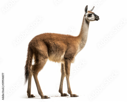 photo of guanaco (Lama guanicoe) isolated on white background. Generative AI photo