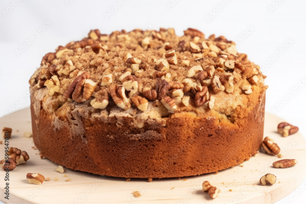 Chocolate cake with nuts on white background. AI Generative. Chocolate cake with nuts on white background. AI Generative.