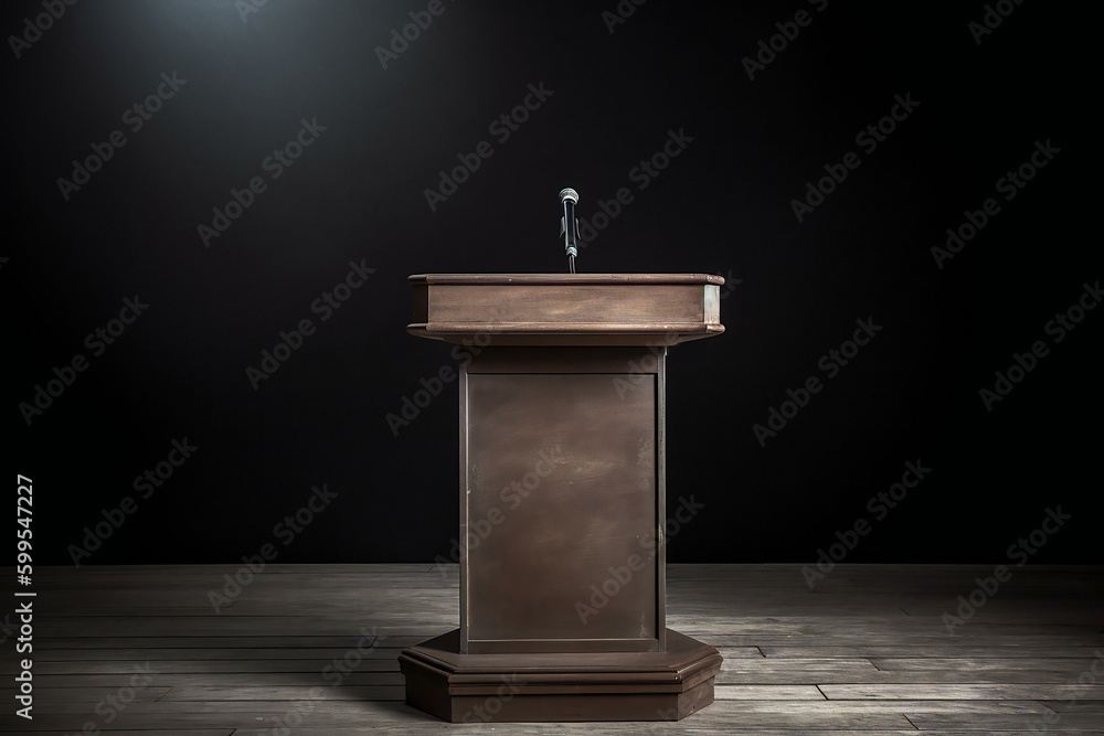 Empty tribune, podium, platform for politicians. Generative AI Empty tribune, podium, platform for politicians. Generative AI