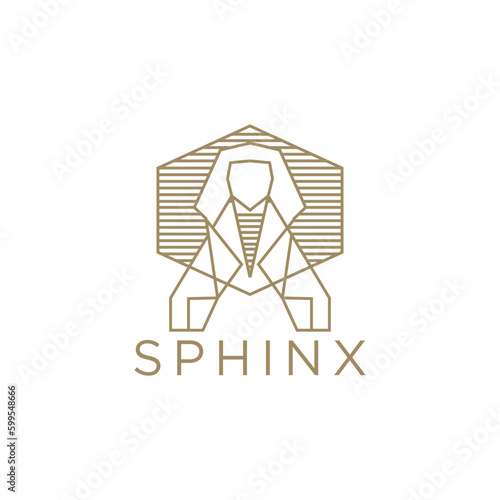 Luxurious Sphinx egyptian landmark mono line logo icon design template flat vector illustration