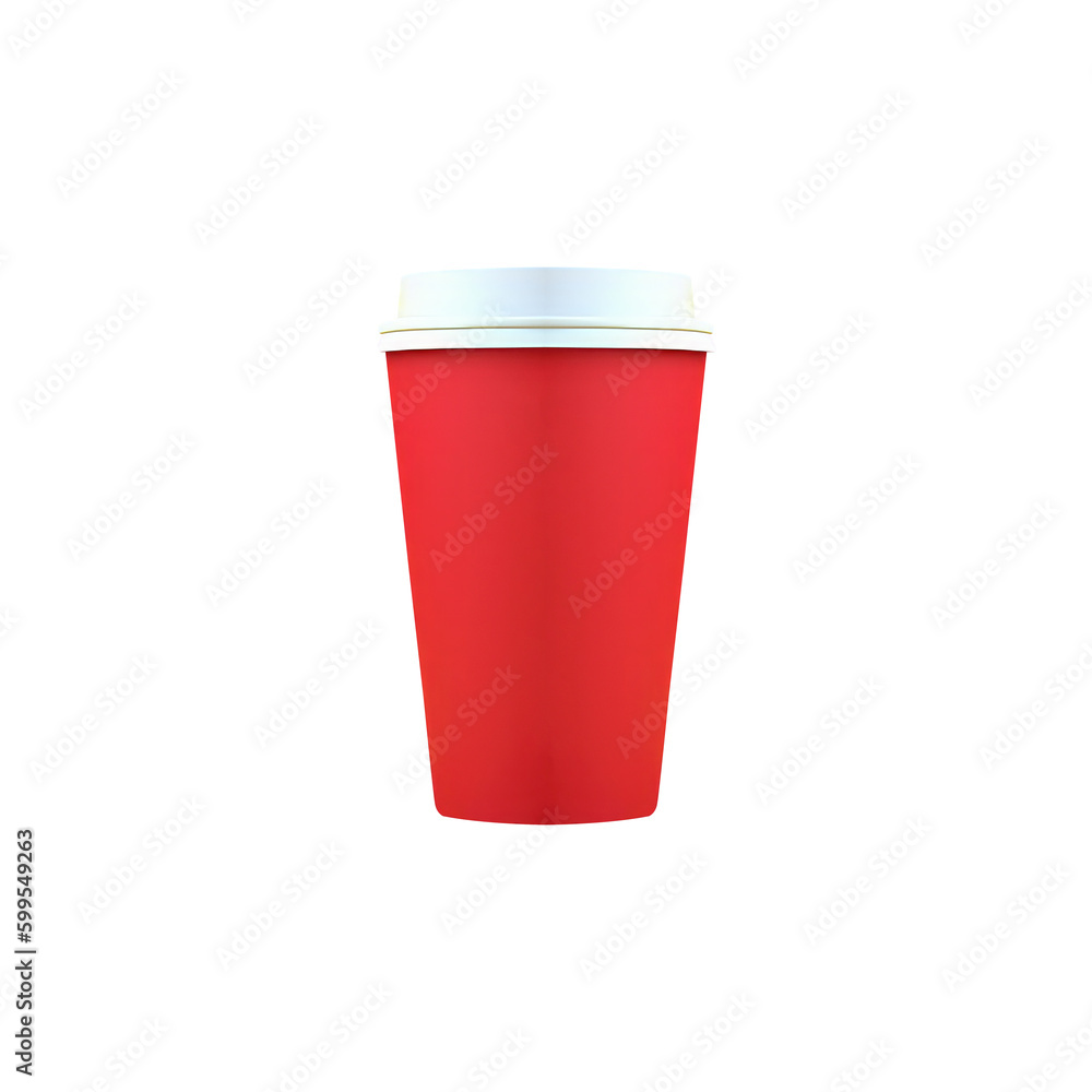Isolated Red Paper Cup with Lid of Drink 3D Icon on Transparent