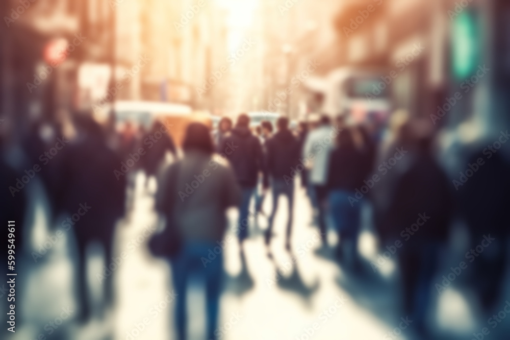 Blurred Crowd People Walking in the Street. created with Generative AI