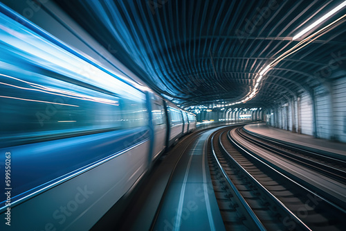 Speeding train inside Tokyo tunnel: motion blur. created with Generative AI