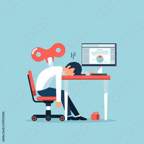 Businessman burnout concept. Energy-draining people for winding up. Exhausted from working a long time. Vector illustration cartoon flat design.