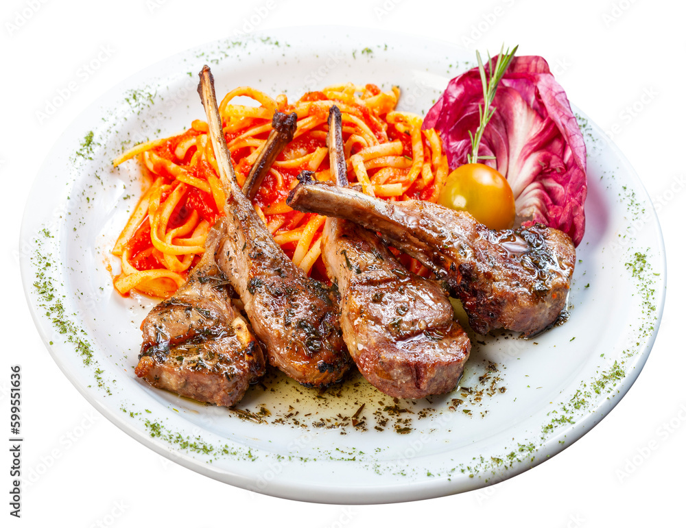 rack of lamb with pasta tomato sauce and salad rack of lamb with pasta tomato sauce and salad