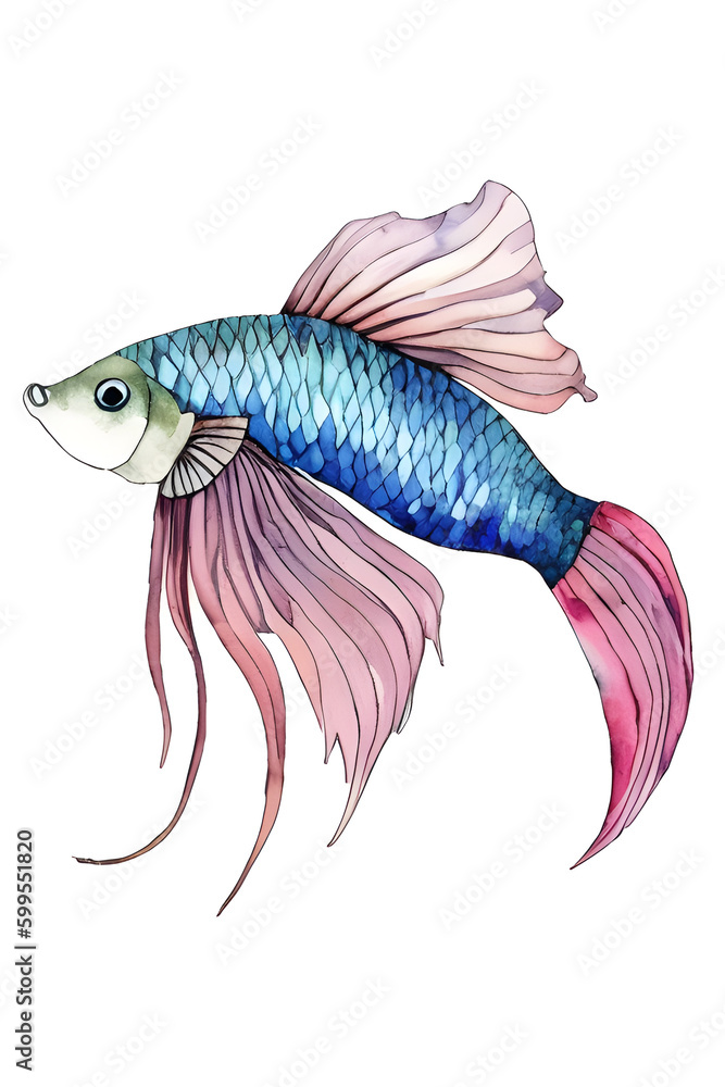 ai-generated watercolor illustration of an isolated betta fish ai-generated watercolor illustration of an isolated betta fish