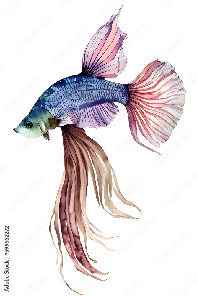Fototapeta premium ai-generated watercolor illustration of an isolated betta fish
