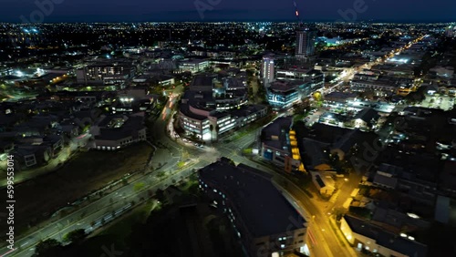 Drone Hyper lapse Perth Subiaco town at Twilight photo