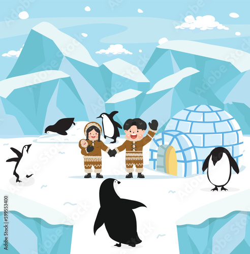 Cartoon nature North pole Arctic flat