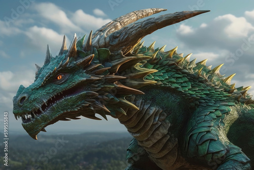 Image of realistic green wooden dragon head. Symbol of 2024. Chinese New Year. High resolution. Generative AI, human enhanced