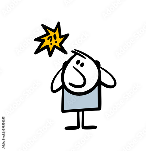 Funny comic character with talking bubble shout loudly in fear.