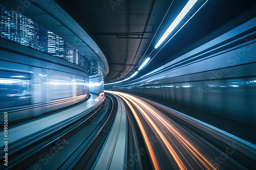 Speeding train inside Tokyo tunnel  motion blur. created with Generative AI