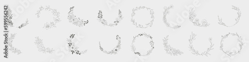 Hand drawn floral frames with flowers, branch and leaves. Vector illustration set