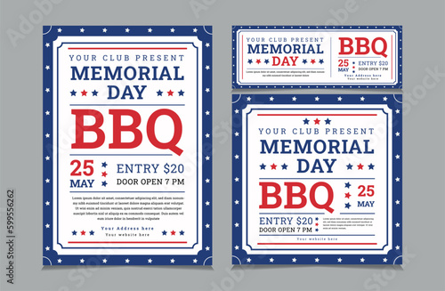 Set of BBQ Invitation for memorial day, memorial day barbeque invitation, flyer and facebook cover vector illustration eps 10
