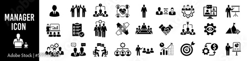 Manager icon set. Teamwork and delegation icons. Vector illustration.