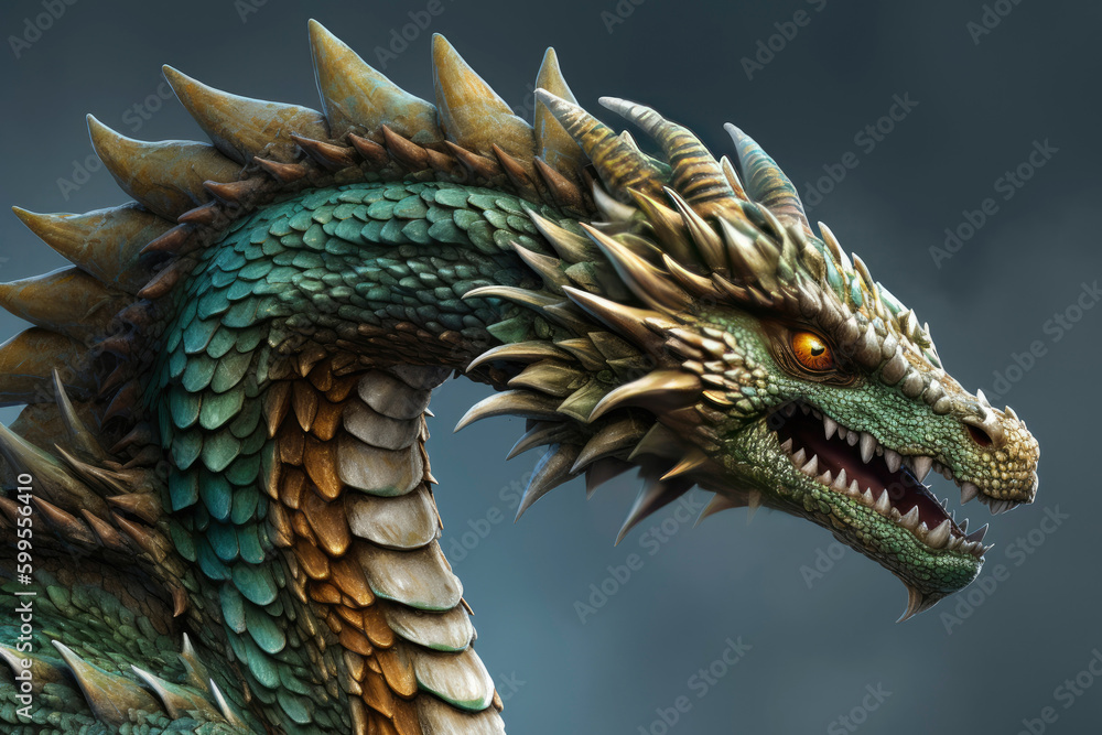 Image of realistic green wooden dragon head. Symbol of 2024. Chinese New Year. High resolution. Generative AI, human enhanced Image of realistic green wooden dragon head. Symbol of 2024. Chinese New Year. High resolution. Generative AI, human enhanced