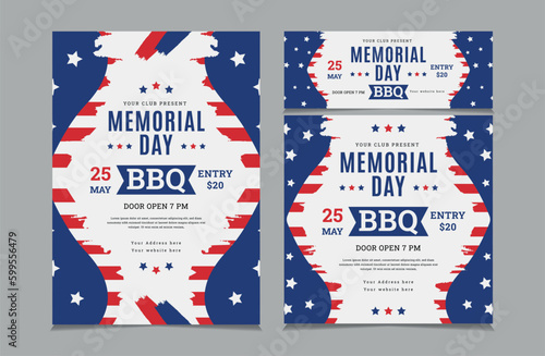 Set of BBQ Invitation for memorial day, memorial day barbeque invitation, flyer and facebook cover vector illustration eps 10
