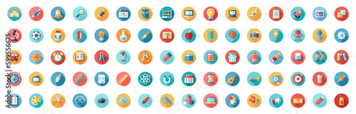 E-learning, online education elements icon set, school education. Simple vector illustration.
