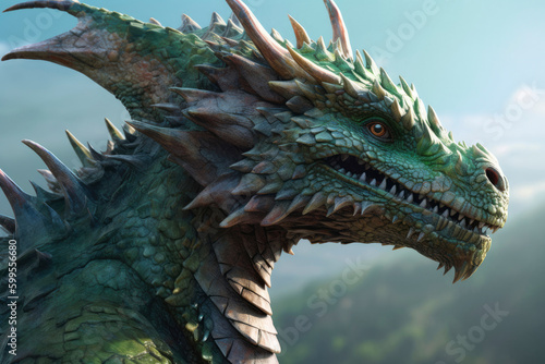 Image of realistic green wooden dragon head. Symbol of 2024. Chinese New Year. High resolution. Generative AI  human enhanced