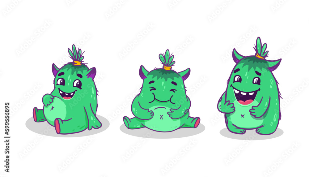 Naklejka premium Set of Cute cartoon monsters on white background. Icon monster. Funny Alien. Vector illustration
