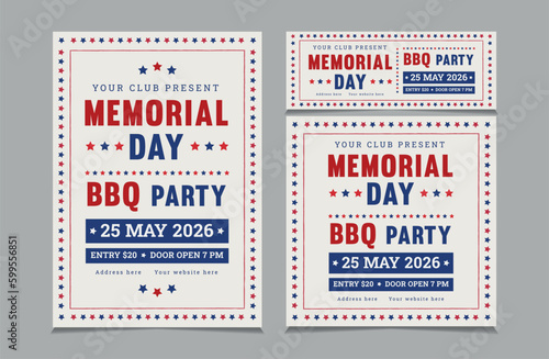 Fototapeta Set of BBQ Invitation for memorial day, memorial day barbeque invitation, flyer