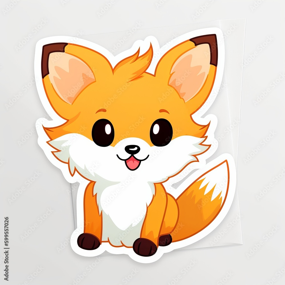 A playful chibi Fox sticker with a white background, exuding a sense of fun and mischief. The chibi Fox is depicted with a round head, bright eyes, and a mischievous smile on its face, Generative AI A playful chibi Fox sticker with a white background, exuding a sense of fun and mischief. The chibi Fox is depicted with a round head, bright eyes, and a mischievous smile on its face, Generative AI