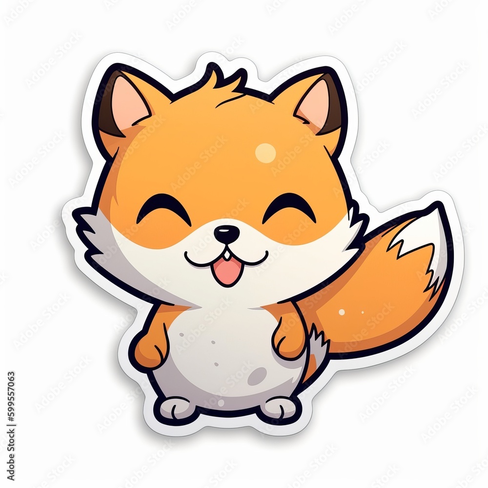 A playful chibi Fox sticker with a white background, exuding a sense of fun and mischief. The chibi Fox is depicted with a round head, bright eyes, and a mischievous smile on its face, Generative AI A playful chibi Fox sticker with a white background, exuding a sense of fun and mischief. The chibi Fox is depicted with a round head, bright eyes, and a mischievous smile on its face, Generative AI